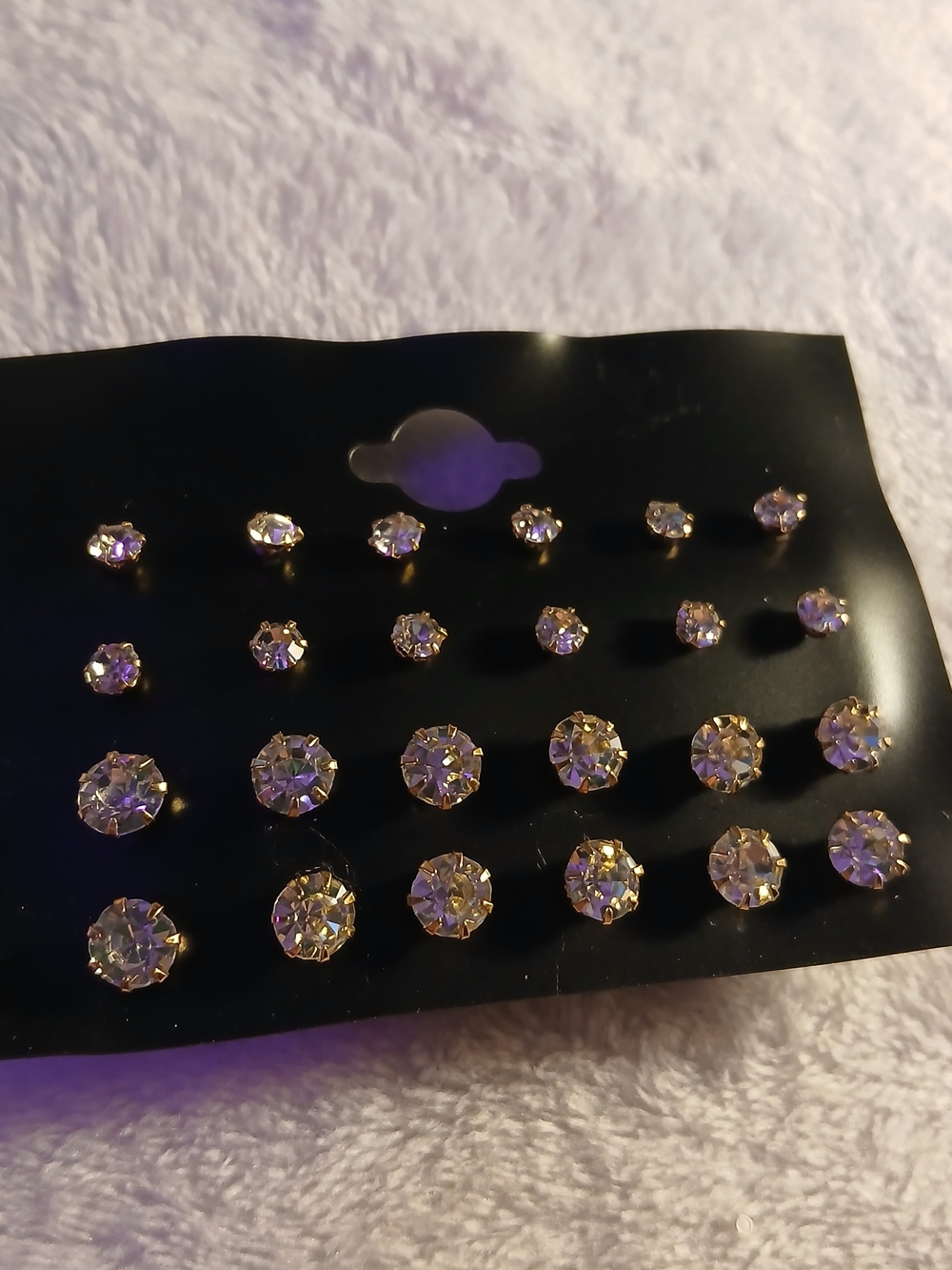 12 PAIRS! Silver-Tone Round Clear Crystal Stud Earring Set [2 Sizes] NWT ON CARD